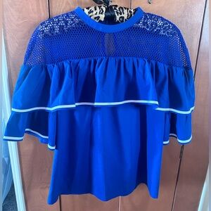 Blue Women's Top with Mesh Detail